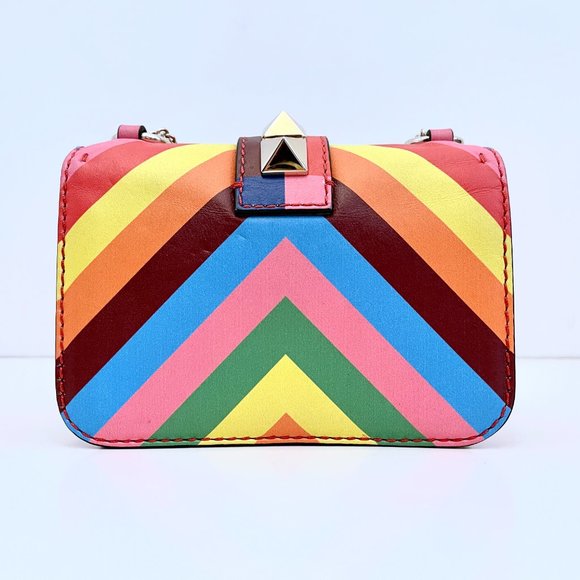 VALENTINO 1973 Rainbow Mini Lock Bag Rockstud Stripe Chevron Crossbody - Picture 5 of 16